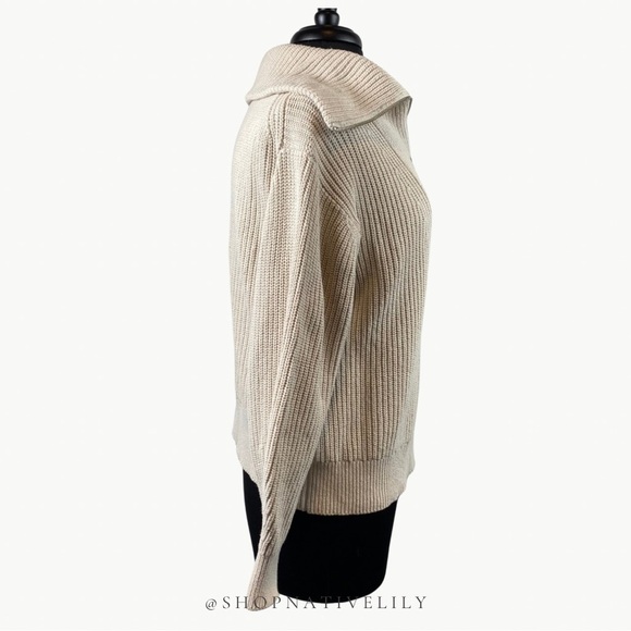 Lou & Grey Loft Women’s Zip Neck Knit 100% Cotton Sweater Sz Medium, Ivory - Picture 5 of 11